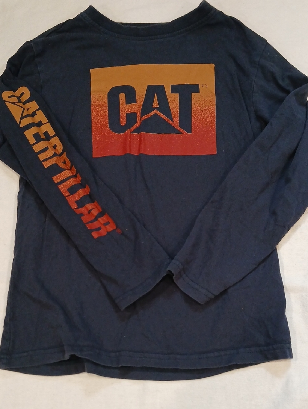 Caterpillar Navy Blue Long Sleeve Tee with Orange Red Logo